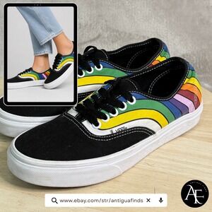 Vans Authentic Rainbow Wave Canvas Sneakers Mens 7 Womens 8.5 Low Top Shoes
